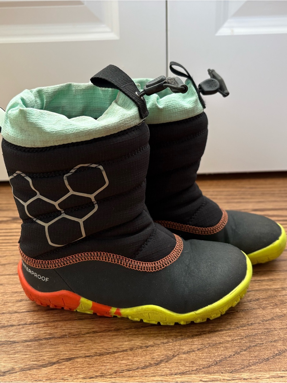 Vivo Barefoot Kids Waterproof Winter Boots - Black with Lime and Mint Accents